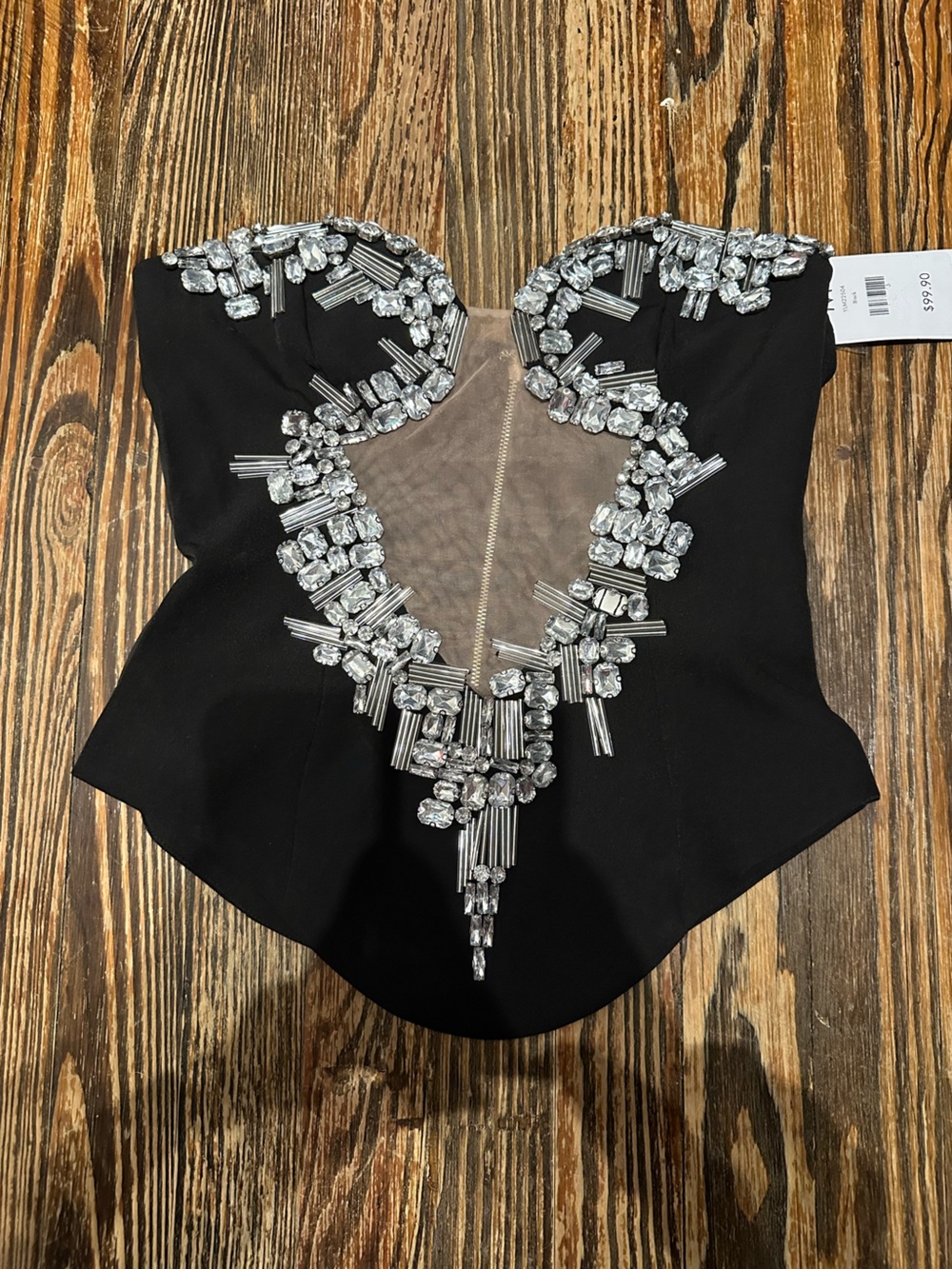 AKIRA NWT Black Embellished Mesh Detail Corset style Dress Top